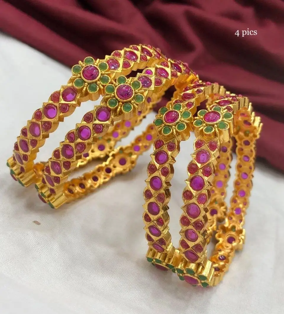 Ruby Stone Floral Bangles